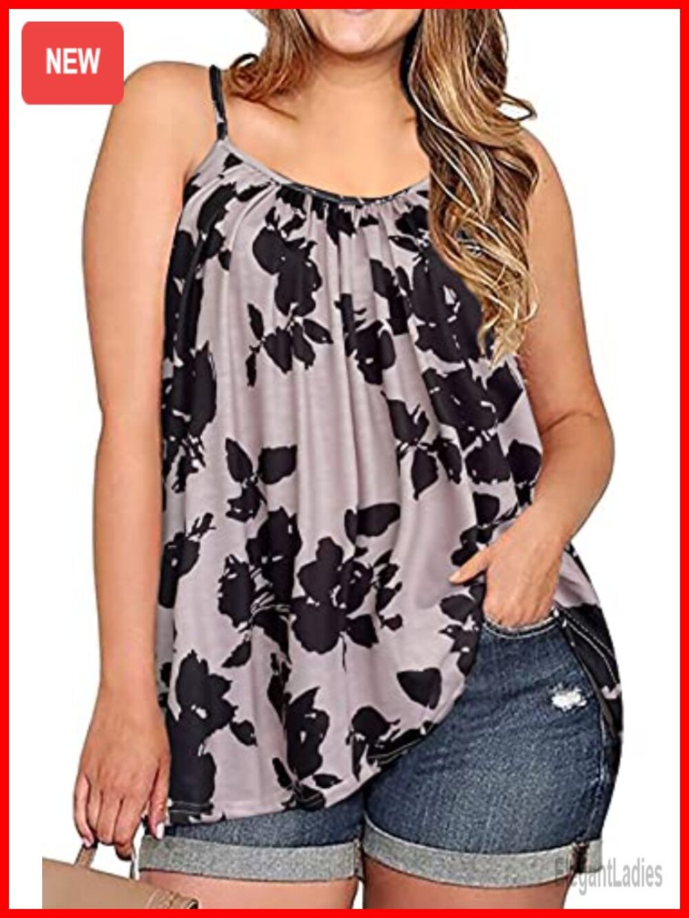 Floral Loose Spaghetti Strap Tunic Tank Top Cotton Blend Women's Summer